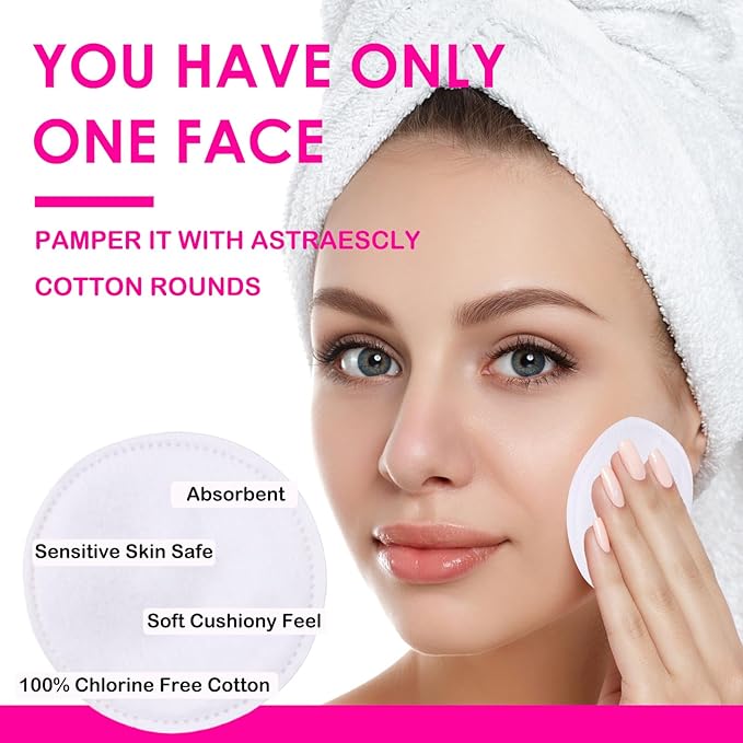 600 PCS Cotton Rounds – 100 Count (Pack of 6) - Soft, Absorbent, Face Pads for Makeup Removal, Skincare, Skin Care and Facial Cleansing - Lint Free
