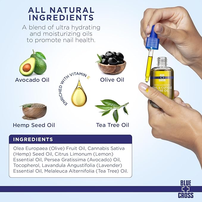 Blue Cross Nail & Cuticle Care Oil, Mineral Oil Free, Hydrating, Moisturizing, All Natural Professional Nail + Cuticle Care, Lemongrass/Lavender Scented Essential Oils, Made in USA, 16fl oz/473mL