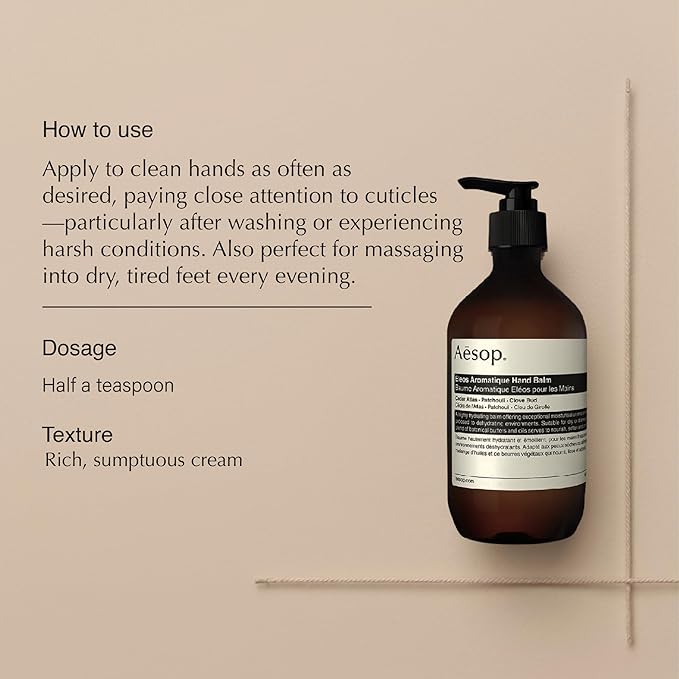 Aesop Eleos Aromatique Hand Balm | Hydrating Balm For Dry Hands | Enriched With Skin-Softening Botanical Butters and Oils | 16.9 oz / 500mL