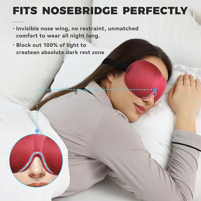 4 Pack Sleep Mask for Women and Men Adjustable Blackout 3D Eye Masks for Sleep, Blindfold with Storage Bag and Earplug for Travel Nap and Night (Black, Purple, Blue, Red)