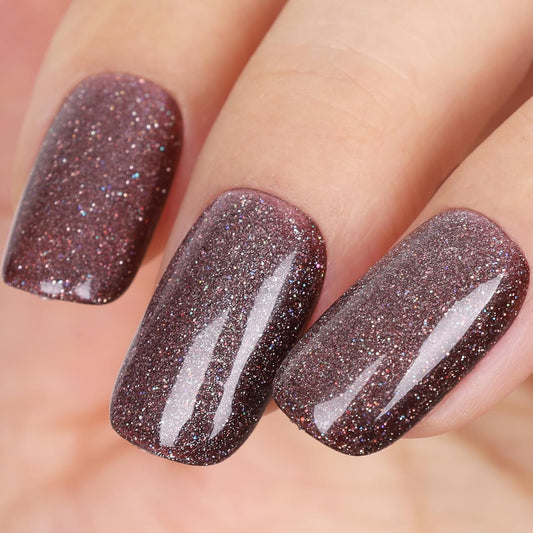 Brown Cat Eye Gel Nail Polish,Brown Reflective Holographic Shimmer Cateye Gel Polish with Magnet,Silver Shimmer Velvet Soak Off Uv Led Home Diy Manicure,Fall Winter Colors GP0104