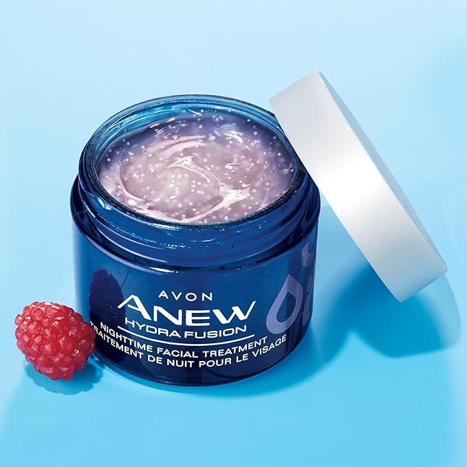 AVON Anew Hydra Fusion Nighttime Facial Treatment 1.7 oz – Hydrating Night Cream with Hyaluronic Acid, Raspberry Antioxidant & Shea Butter Beads – Deep Moisture & Environmental Defense – Rose Scent