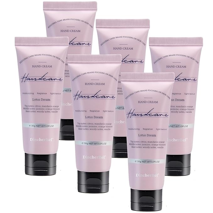 6 Pack Travel Size Hand Cream Set - 1 oz Moisturizing Lotion for Dry Cracked Hands, Lotus Dream Scented Hand Lotion Gift for Women, Nurses, Teachers, Bridesmaids Gifts