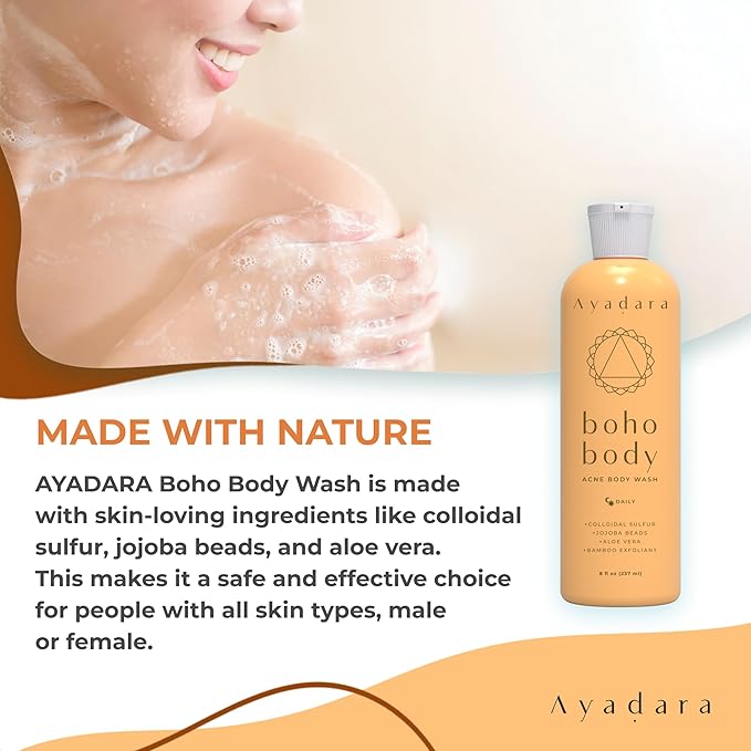 Boho Body Acne Body Wash, 8oz, Back Acne Treatment Body Wash, Acne Body Wash With Hydrating Aloe Vera, Body Acne Wash that Hydrates Skin, Body Wash for Sensitive Skin Men and Women, 50+ Uses