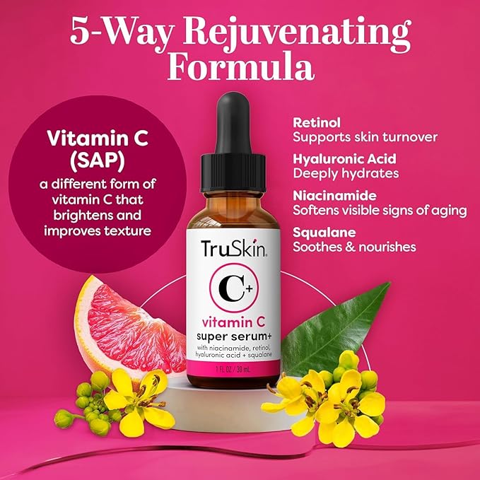 TruSkin Super C Duo with Vitamin C Plus Super Serum for Face, 1 fl oz & Vitamin C Brightening Moisturizer, 2 fl oz – Anti Aging Skin Care Gift Set for Hydrated, Smooth & Firmer-Looking Skin