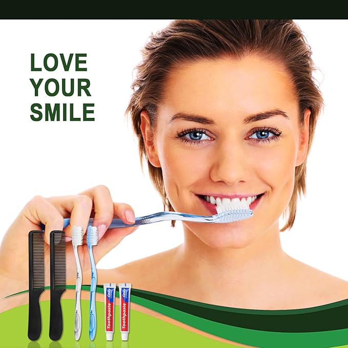 50 Pack Disposable Toothbrushes with Toothpaste and Comb for Homeless Individually Wrapped,10g Travel Toothpaste,7inch Black Hair Comb, Bulk Toothbrush for Hotel,AirBnb,Shelter,Charity