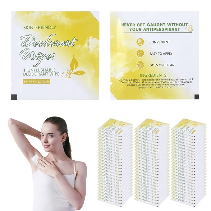 200 Pcs Deodorant Wipes Individually Wrapped, Mini Travel Size Wet Antiperspirant Wipes for Armpit, Hands, Face, Butt, Bulk Personal Cleansing Wipe for Women, Men, Homeless, Sports, Travel(Lemon)