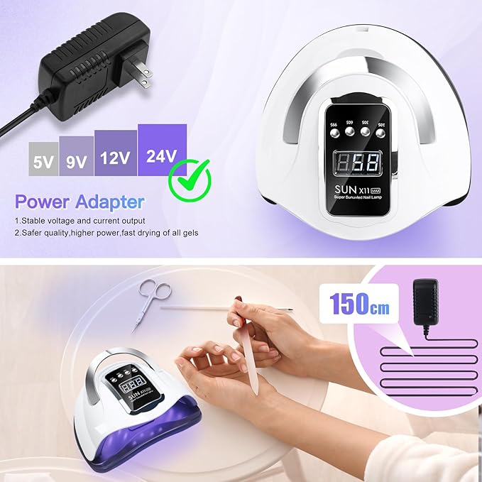 Wisdompark UV LED Nail Lamp 180W, UV Light for Gel Nails with 45Pcs Lamp Beads and Automatic Sensor/4 Timer Settings Professional Nail Dryer for Gel Polish Manicure Art Tools for Home Salon