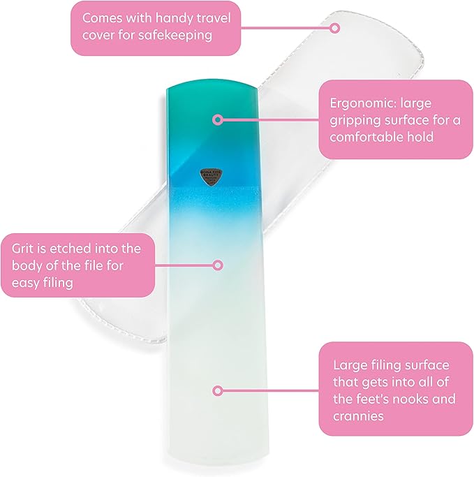 BONA FIDE BEAUTY Czech Glass Foot File with Sleeve, Foot Scraper, and Foot Rasp - Premium Heel File