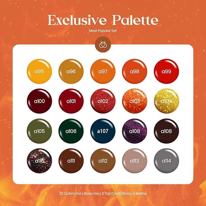 Beetles Fall Gel Nail Polish Set - Cozy Campfire Gel Polish Set 20 Colors Orange Yellow Green Brown Red Soak Off Uv Lamp Need Base Glossy Matte Top Coat Manicure Kit Gift for Girls Women