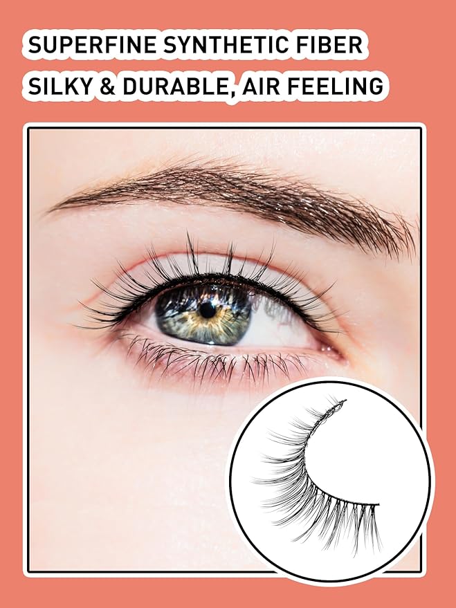Anime Lashes Wispy False Eyelashes Natural Look 12MM Strip Lashes Thin Band False Lashes 3D Volume Fake Eyelashes 7 Pair C Curl Lash Pack Siligli