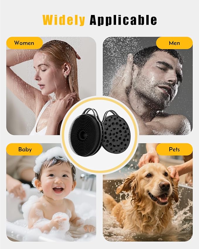 2 in 1 Silicone Body Scrubber, Anti Cellulite Massage Scrubber, Exfoliating Shower Brush for Men & Women, Removes Dead Skin, Reduces Cellulite, Improves Circulation, Fast Dry, Non Slip (1PC, Black)