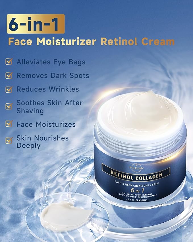 6-in-1 Face Cream for Men, Mens Face Moisturizer, Anti-Aging Face Cream for Men with Retinol Collagen & Hyaluronic Acid, Eye Bags & Dark Spot Remover, After Shave Lotion 2-Pack
