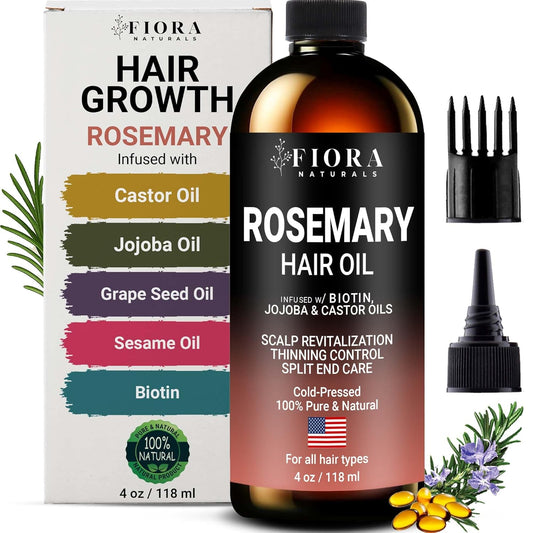 100% Pure Rosemary Oil for Hair Growth, Infused with Biotin, Jojoba & castor Oils - Natural Hair Strengthening Serum, Scalp and Beard Oil, Aceite De Romero Para El Cabello