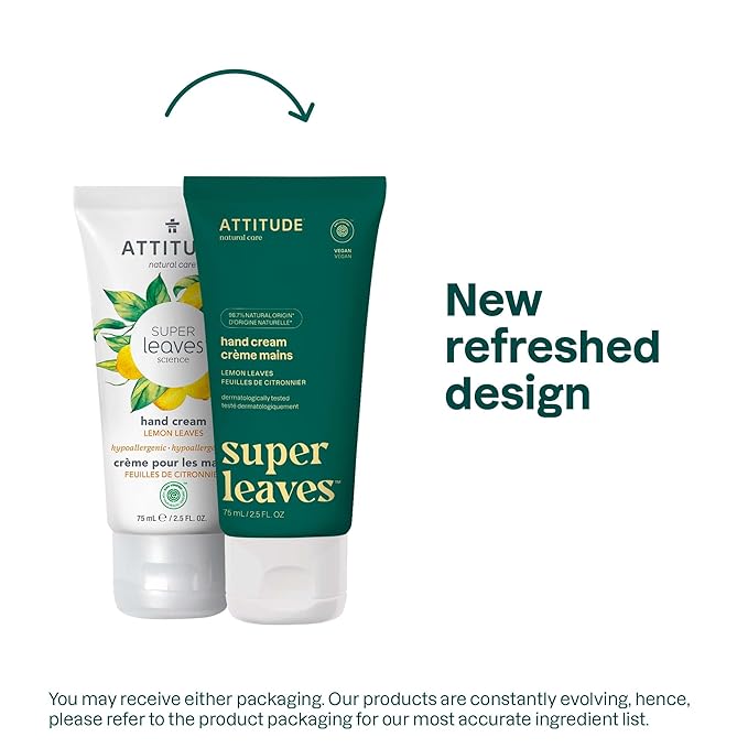ATTITUDE Hand Cream, EWG Verified, Plant and Mineral-Based, Vegan Personal Care Products, Lemon Leaves, 2.5 Fl Oz