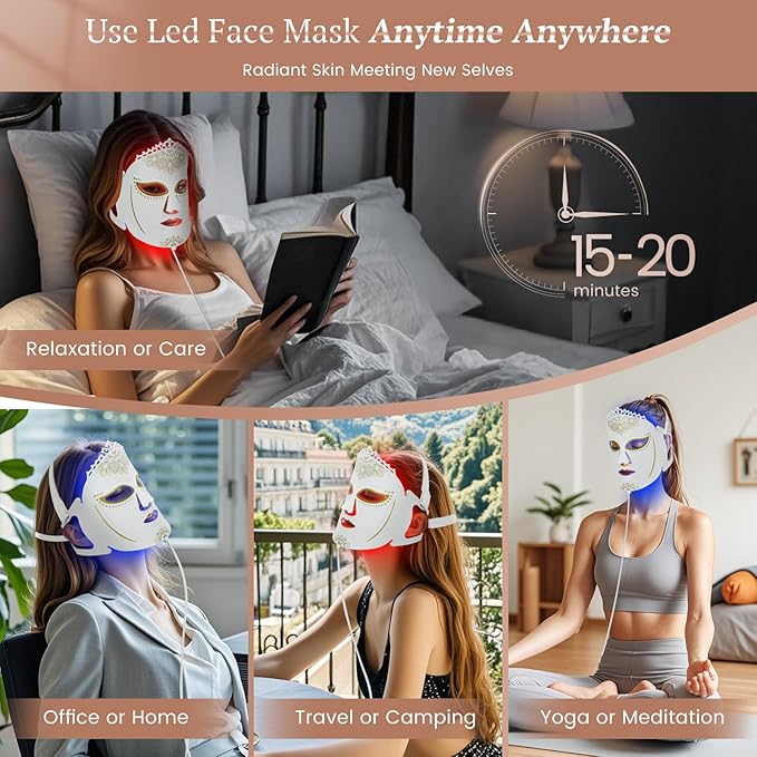 7 Colors Red Light Therapy for Face, Portable Beauty Facial Mask for Skin Tight Smooth, 360PCS LED Face Mask Light Therapy, LED Facial Light Therapy at Home, Red Light Therapy Mask for Women Gifts