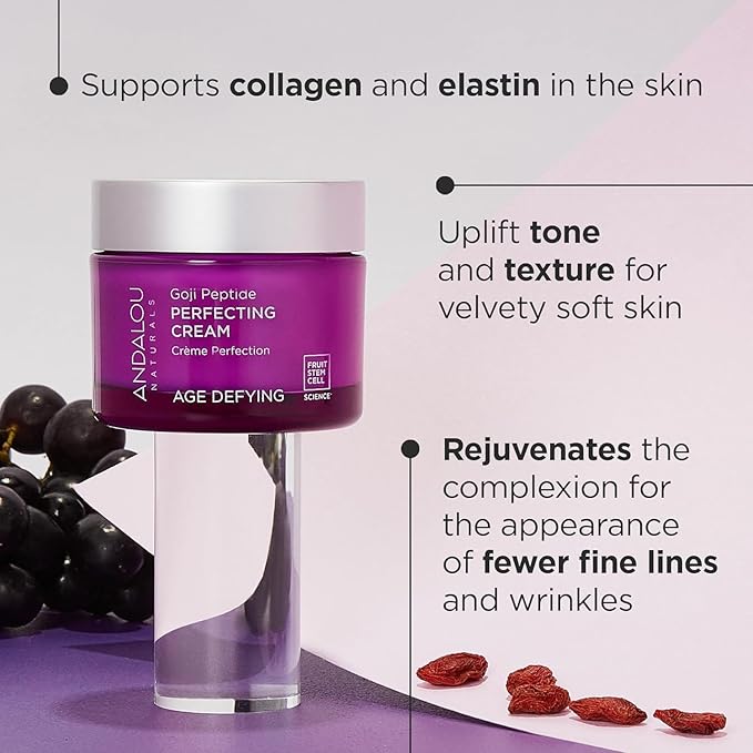 Andalou Naturals Goji Peptide Perfecting Cream - Age Defying Face Moisturizer with Resveratrol, CoQ10 - Supports Skin Collagen and Elastin, Improves Appearance of Wrinkles & Signs of Aging - 1.7 fl oz