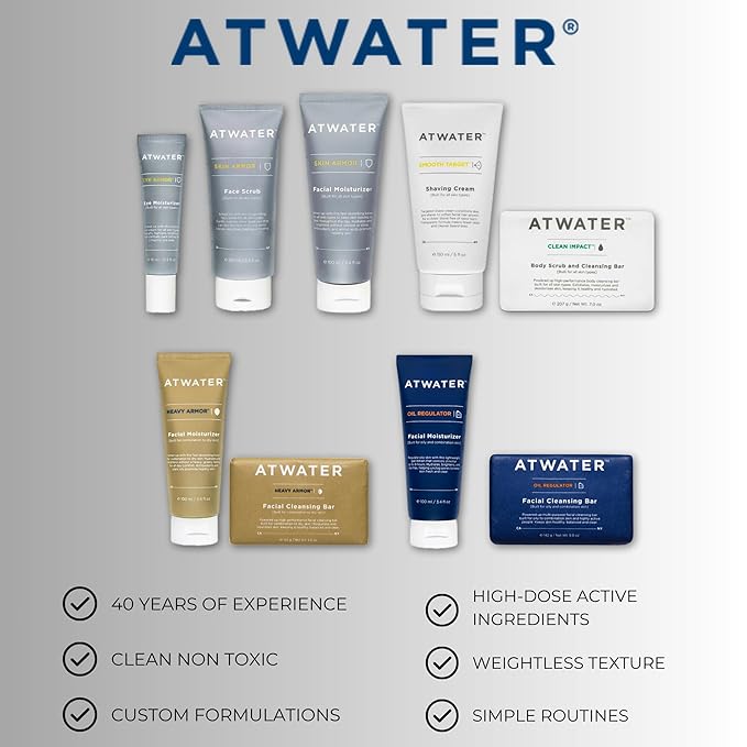 ATWATER Oil Regulator Men's Face Moisturizer, Oil Control Complex with Salicylic Acid and Niacinamide, Lightweight Unscented Formula for Oily Skin - 3.4 oz (2-Pack)
