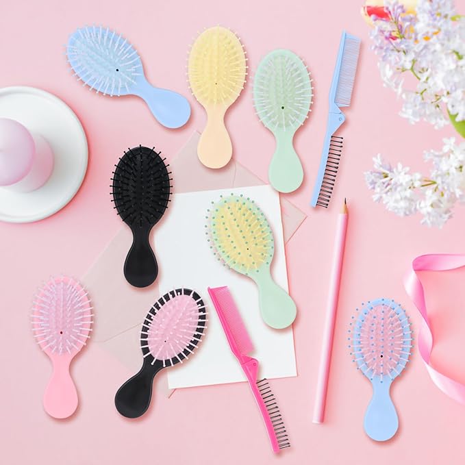 60 Pcs Mini Wet Hair Brush Set 30 Folding Hair Brush 30 Colorful Combs Toddler Mini Detangling Brushes Soft Bristles for Women Baby Girls Kids(Multiple colors)