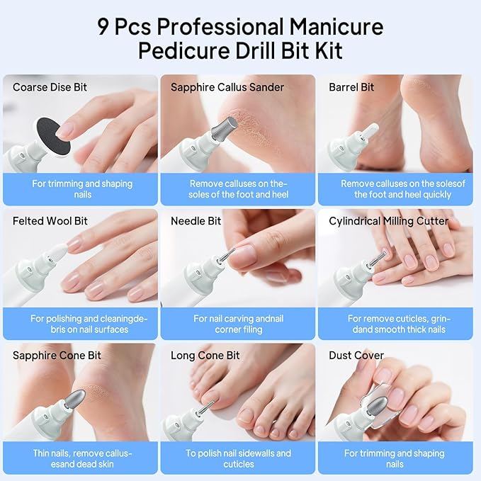 Cordless Nail Drill Electric Nail File: Professional Manicure Pedicure Kit for Acrylic Gel Nails Grind Trim Polish, 5-Speed Brushless Electric Foot Callus Remover ,Nail Tool for Women & Men