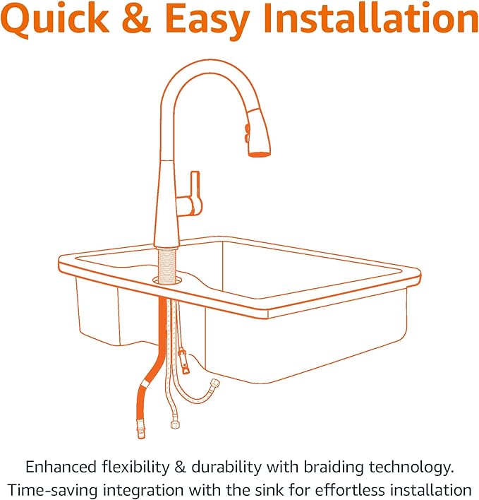 Amazon Basics Kitchen Faucet, Pull-Down Sink with Fast Mount, Spot-Free Stainless Finish, 1-Pack