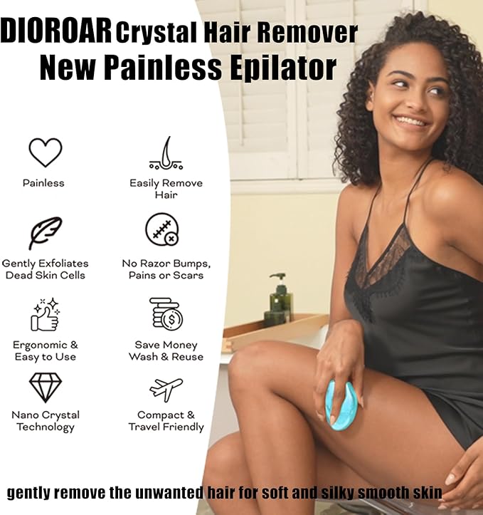 Crystal Hair Eraser,Upgrade Crystal Hair Remover,Physical Nano Glass Hair Removal Device,Painless Epilator and Exfoliator Without Shaver for Quick Soft Silky Skin(Ocean Blue)