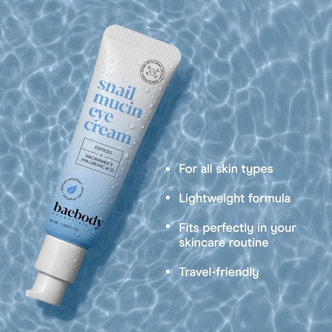 Baebody Snail Mucin Eye Cream (30 ml/1.06 fl oz) - Anti-Aging Eye Cream for Dark Circles and Dry Skin - Snail Mucin Serum with Peptides and Hyaluronic Acid