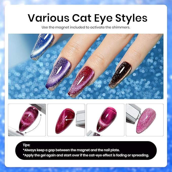 Beetles Cat Eye Gel Nail Polish Set-36 Colors Red Purple Brown Green Burgundy Magnetic Gel Nail Polish with Base Gel Glossy Matte Top Coat Magnet,Soak off UV Nail Gel DIY Nail Art Gift for Women