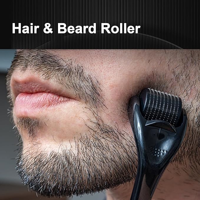 Beard Roller Microneedle Roller 540 Stainless Steel Micro Needling Roller Microneedling Roller for Hair Body Home Use (Black)