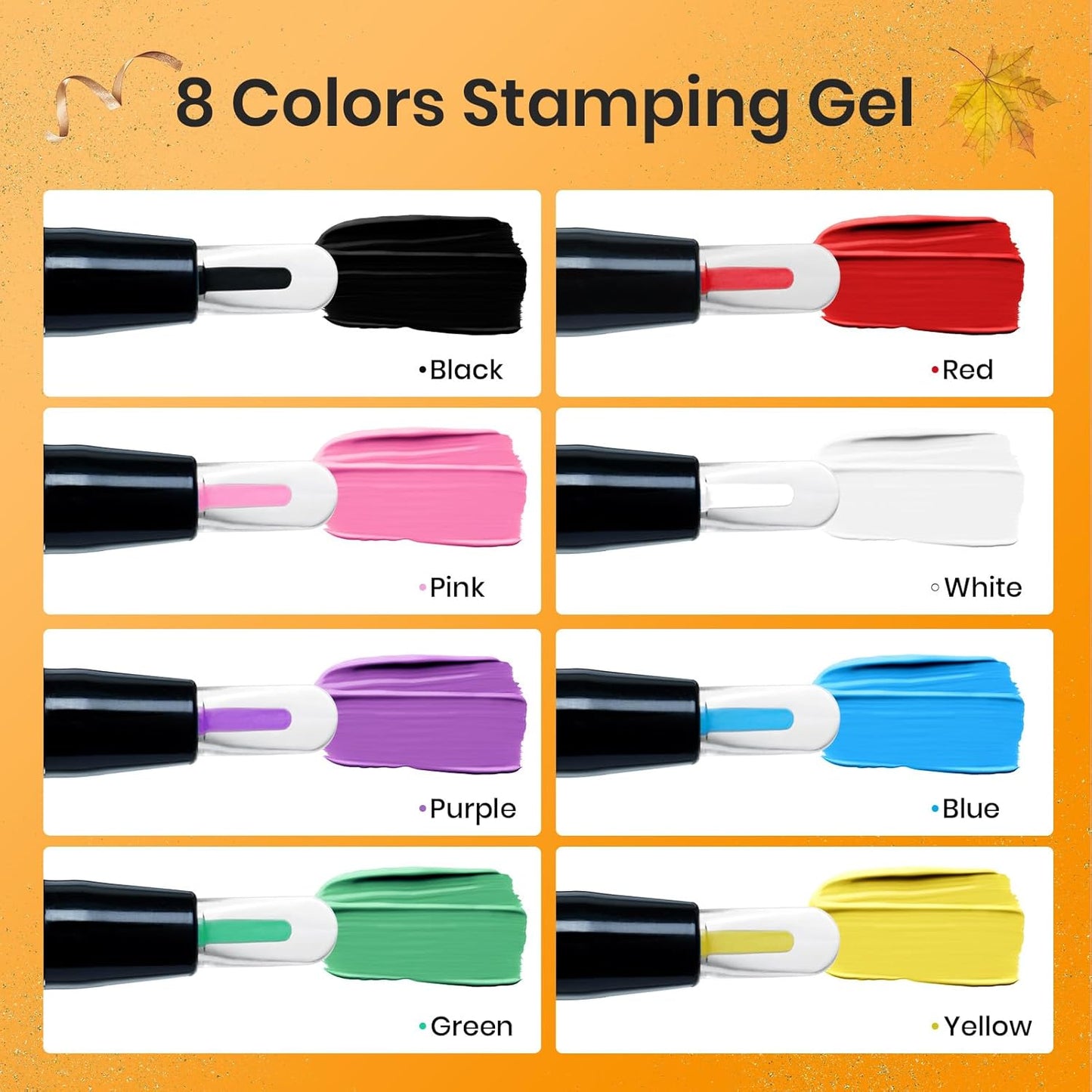 Beetles Nail Stamp Gel 16Pcs French Tip Nail Stamp Kit with 8 Colors Stamper Gel Polish, 5 Nail Stamping Templates, Scrapers, Liquid Latex & Short Silicone Stamper Gift for Women