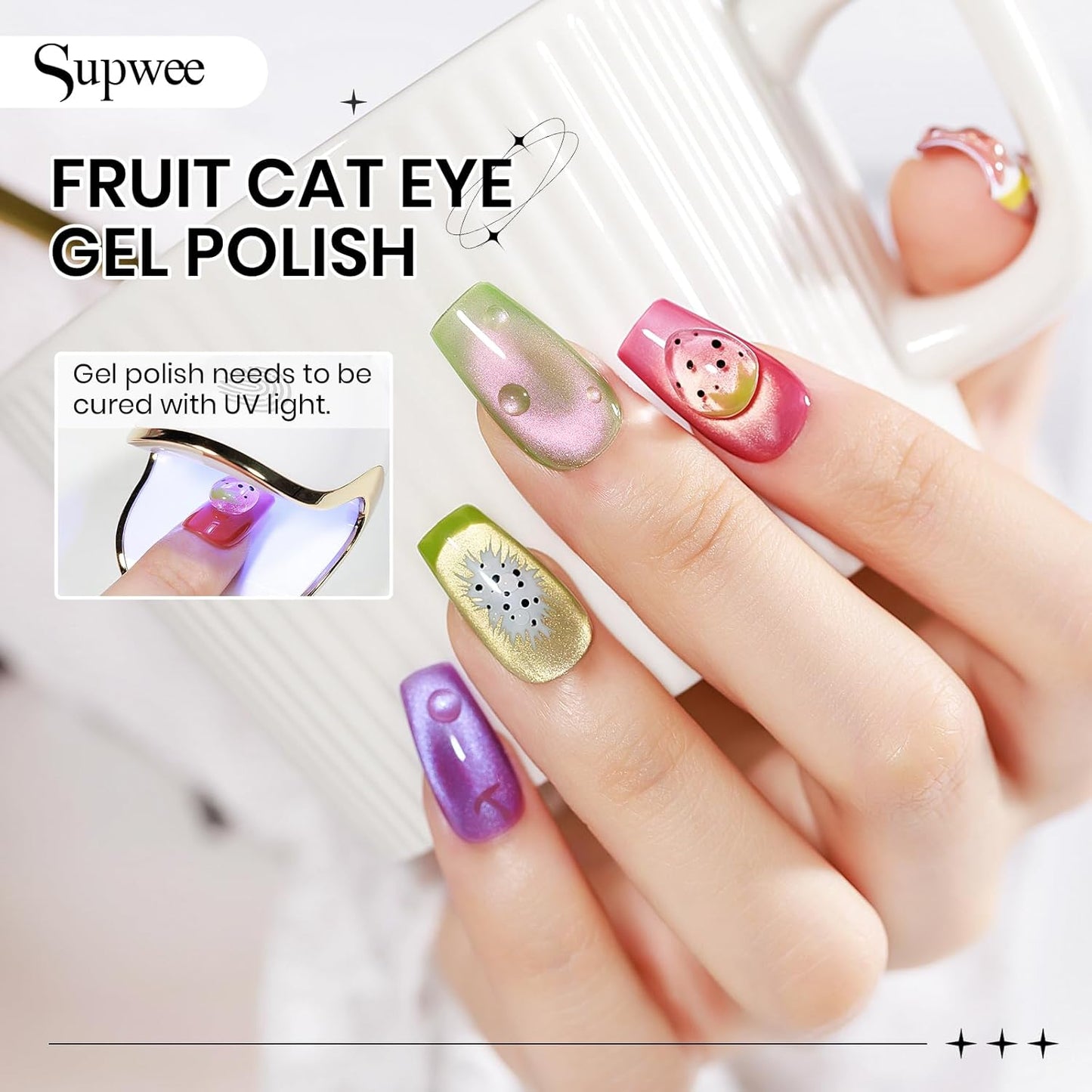 Cat Magnetic Eye Gel Nail Polish 12 Colors Shimmer Glitter Cat Eye Gel Polish Fruit Colors Cateye Manicure Gift Soak Off Lamp Salon DIY at Home(Purple Green Blue)