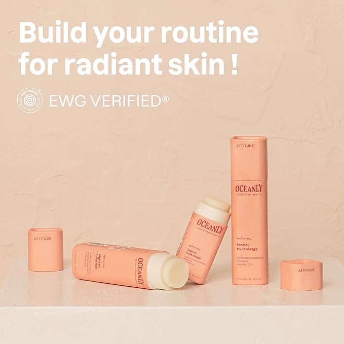 ATTITUDE Oceanly Face Oil Stick, EWG Verified, Plastic-free, Plant and Mineral-Based Ingredients, Vegan and Cruelty-free Beauty Products, PHYTO OIL, Unscented, 0.3 Ounce