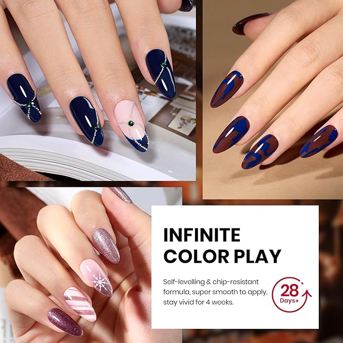 Beetles Brown Gel Nail Polish Set - 20 Colors Burgundy Red Brown Gold Champagne Glitter Fall Gel Polish Soak Off UV Glossy & Matte Top Base Coat Manhattan Collection Gifts for Women