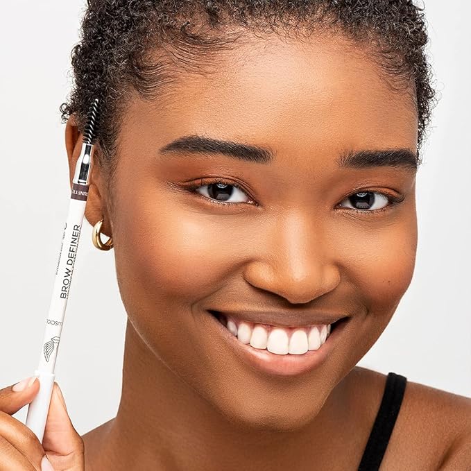 True + Luscious Brow Definer Pencil - Pomade & Powder Combo With Organic Castor Oil - Fills, Shapes Eyebrows - Waterproof - Deep Brunette