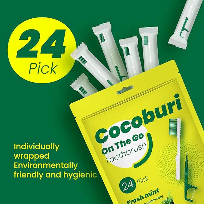 Disposable Mini Travel Toothbrushes，Prepasted On-The-Go Whitening Toothbrushes,Individually Wrapped，Disposable，Prepasted Travel Toothbrushes- Peppermint Flavor -（24-Pack）