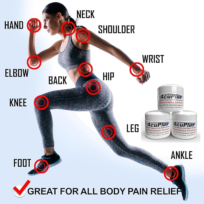 AcuPlus - Advanced Pain Relief Topical Anti Inflammatory Cream to Soothe Muscle & Joint Pain - Arthritis, Bursitis, & Tendonitis - Fast-Acting Formula with Natural Ingredients - 4 oz. each, Pack of 3