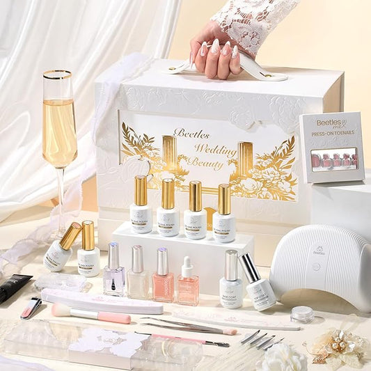 Beetles Wedding Gel Nail Polish Kit – Wedding Beauty 6 Colors Gel Polish, HEMA Free 15ml UV LED Soak Off Manicure with Base Coat Top Coat Oils Nail Polish All in an Elegant Gift Box Nail Set for Bride
