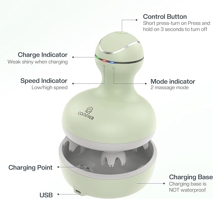 COMFIER Scalp Massager, Electric Head Scratcher, Portable Head Massager for Hair Growth with 84 Silicone Massage Nodes, Dog&Cat Massager, Rechargeable, Waterproof, Gifts for Mom,Dad,Women,Men (Green)