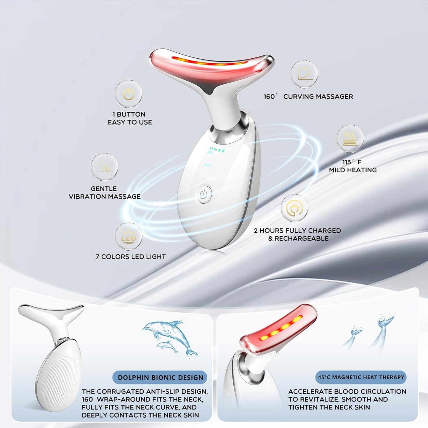 7 in 1 Face Massager Tool, Red Light Therapy for Face and Neck, Red Light Therapy Wand, Face Lift Device for Skin Care, White