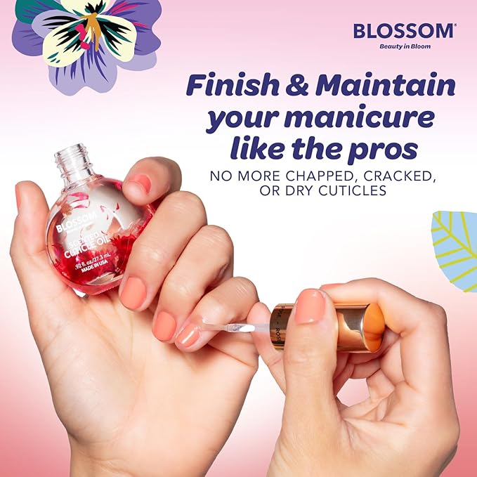 Blossom Cuticle Oil for Nails, Hydrating, Moisturizing, Scented Nail Oil Cuticle Care, Infused with Real Flowers, Made in USA, 0.5 fl. oz, Strawberry