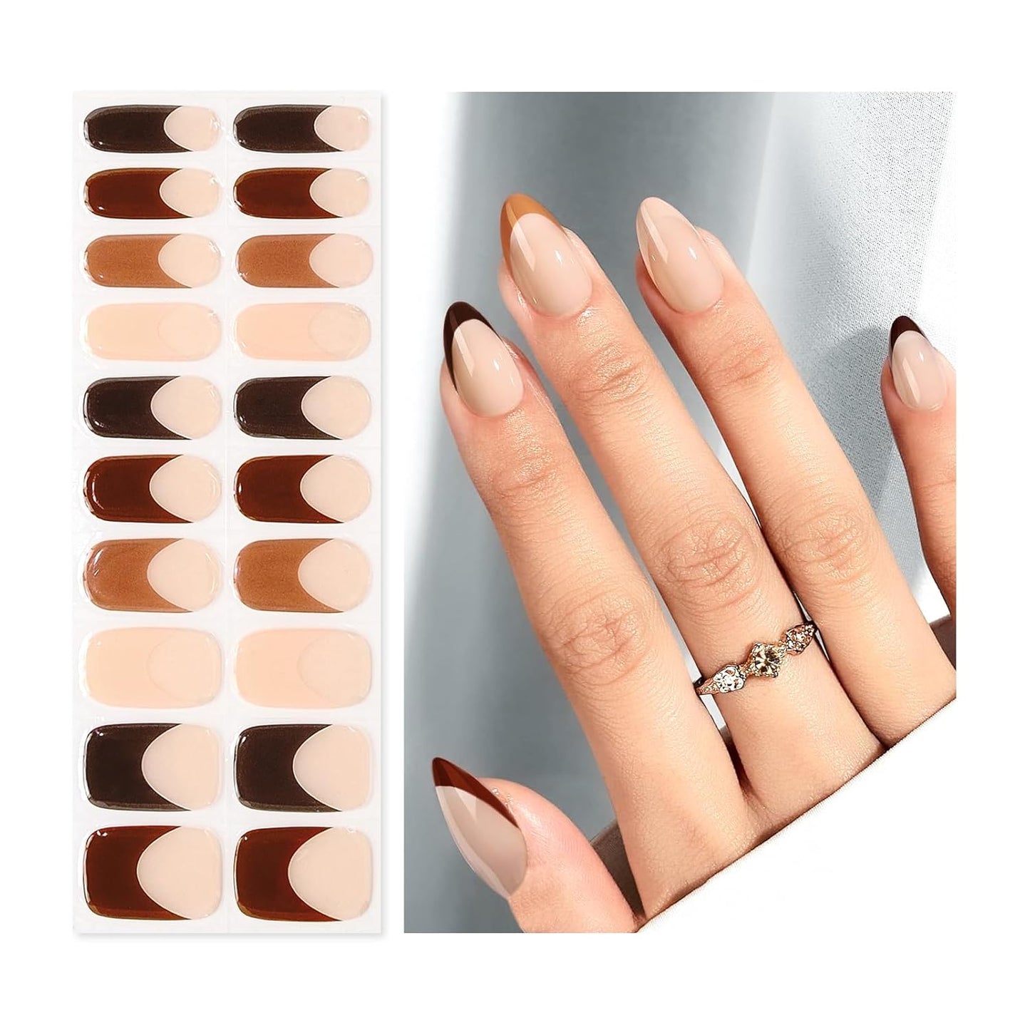 Semi Cured Gel Nail Strips | Built-In Gel Top Coat | UV Light Required | Salon Quality, Easy Application And Removal (Cocoa Edge Nails)