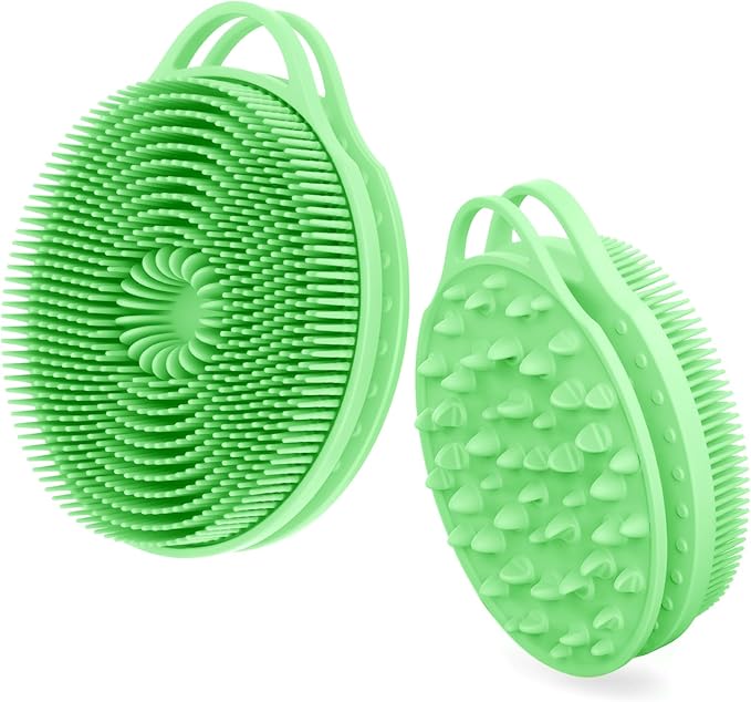 2 in 1 Silicone Body Scrubber, Anti Cellulite Massage Scrubber, Exfoliating Shower Brush for Men & Women, Removes Dead Skin, Reduces Cellulite, Improves Circulation, Fast Dry, Non Slip (1PC, Green)