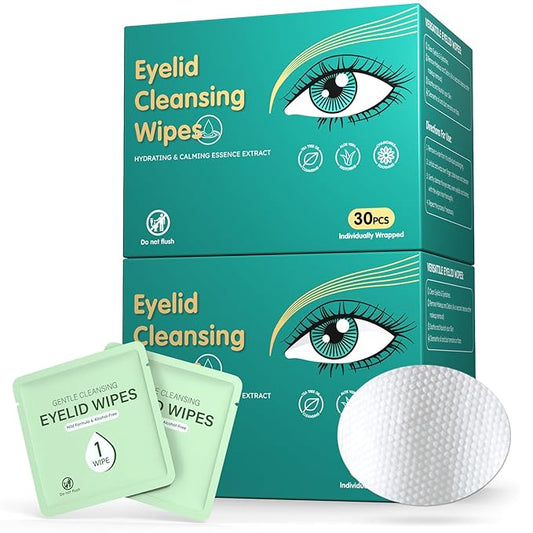 60PCS Eyelid Wipes for Dry Eyes & Blepharitis Relief, Tea Tree Oil Eye CleansingWipes, Soothes Face Cleansing, Dual Use Eyelid & Lash Wipes, Daily Eye Care for Women Men, Travel Essentials