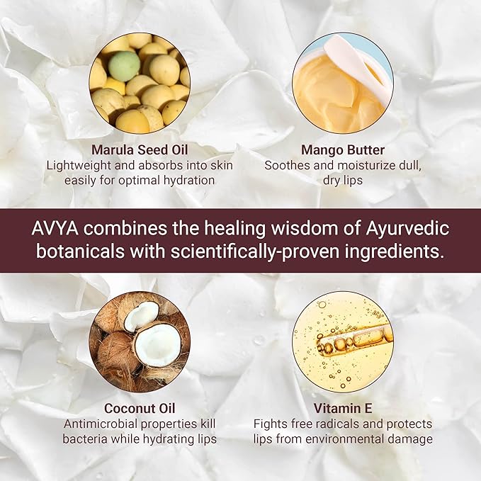 Avya Skincare Two-In-One Lip Treatment/Sugar Scrub Exfoliates and Softens Lips/Balm with Marula and Mango Moisturizes and Nourishes / .07oz