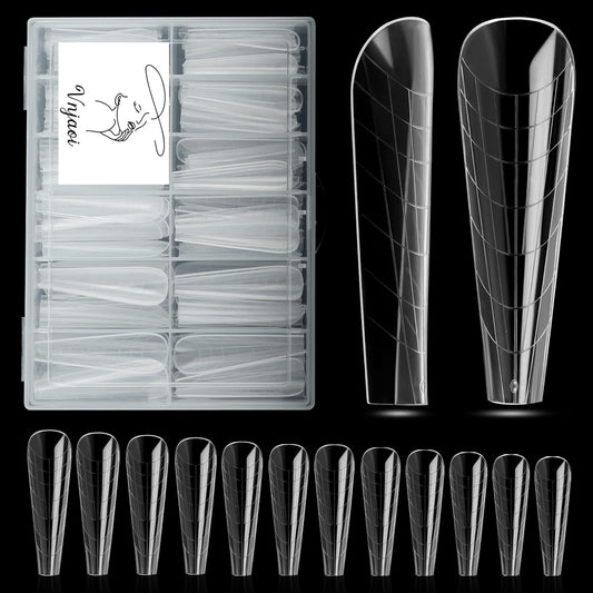 120 Pcs Poly Extension Gel Dual Nail Forms Nail Molds With Scale Builder Coffin Nail for Gel Manicure Nail Art Design Salon DIY at Home (Long Ferrari Dual Nail Forms Set)