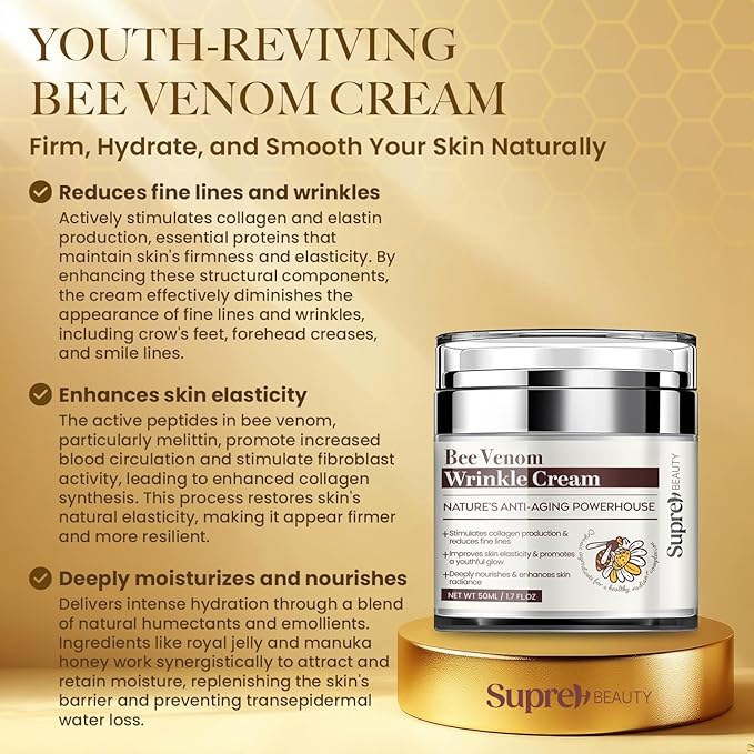 Bee Venom Wrinkle Cream: Bee Venom Skin Treatment Cream Restoration with Hyaluronic Acid Niacinamide and Peptides - for fine lines and face firming 50ML