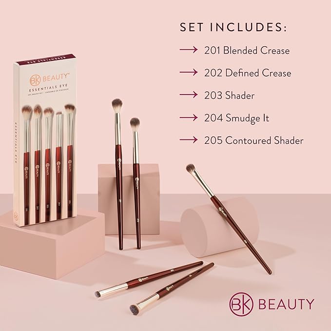 BK BEAUTY - Essentials Brush Set (5PC) - Professional Makeup Brushes for Blending, Smudging, & Defining | Premium Eyeshadow Set for Flawless Eye Looks