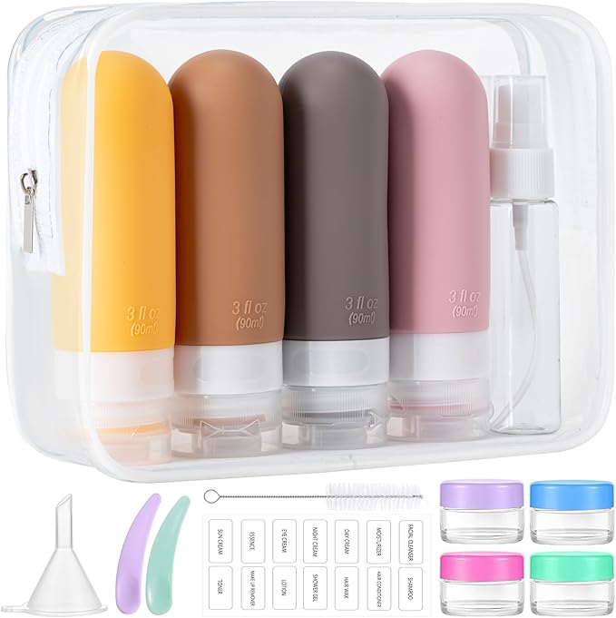 16pack Travel Bottles for Toiletries, TSA Approved LeakProof Squeezable Silicone Toiletry Containers for Shampoo, Conditioner, 3oz Portable Refillable Traveling Size Liquid Containers (16Pcs/Apricot)