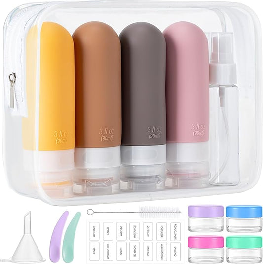 16pack Travel Bottles for Toiletries, TSA Approved LeakProof Squeezable Silicone Toiletry Containers for Shampoo, Conditioner, 3oz Portable Refillable Traveling Size Liquid Containers (16Pcs/Apricot)