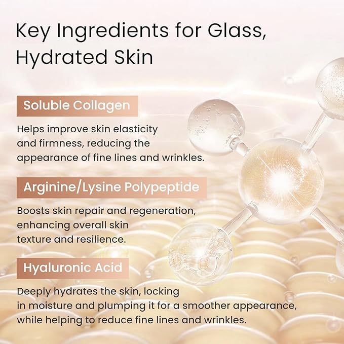 AMIRO Collagen HydraGlow Serum with Lysine Polypeptide & Hyaluronic Acid for Glass Glow and Plump Skin, Hydrating, and Firming Facial Serum, 30ml
